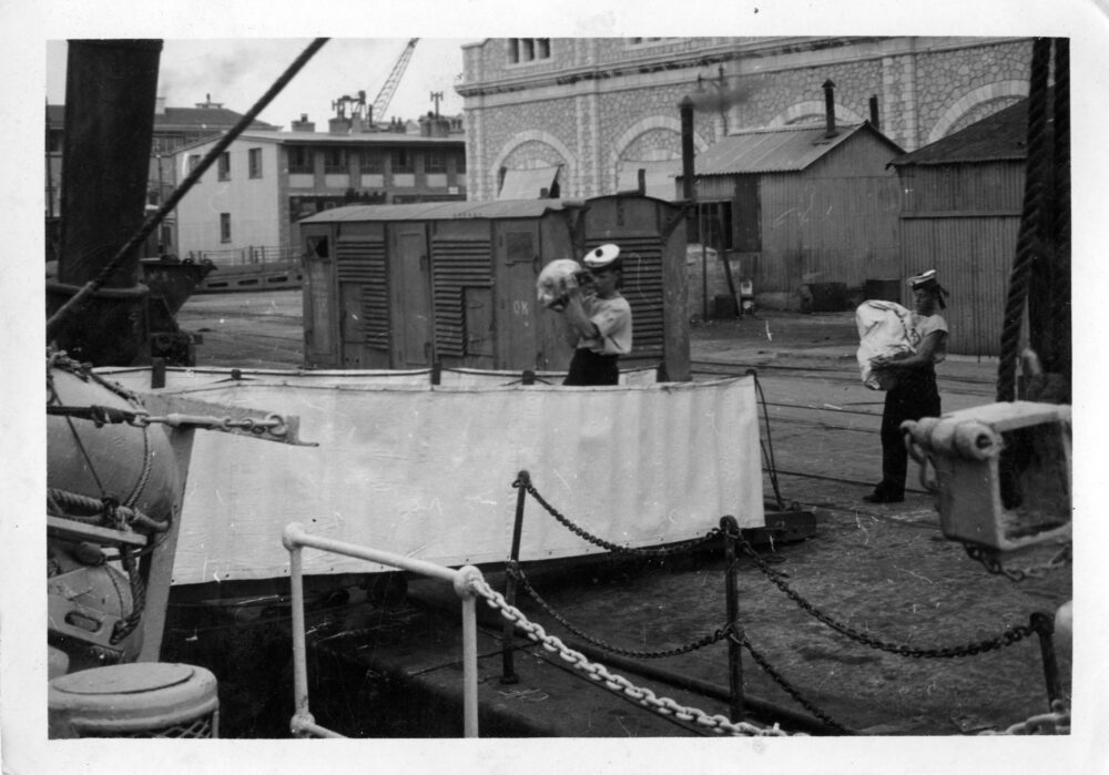 Rations coming aboard the L.E. Macha at Gibraltar