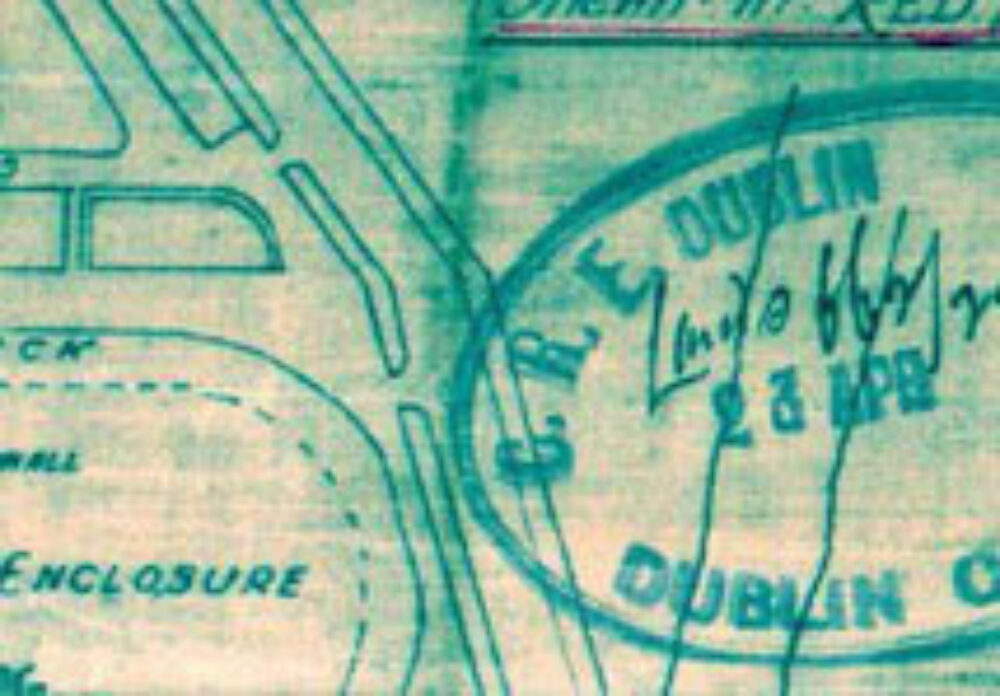 Close up of plans with stamp