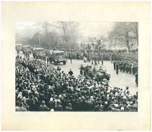 Mounted black and white photograph of the funeral cortege of the Niemba victims on the way to Glasnevin Cemetery