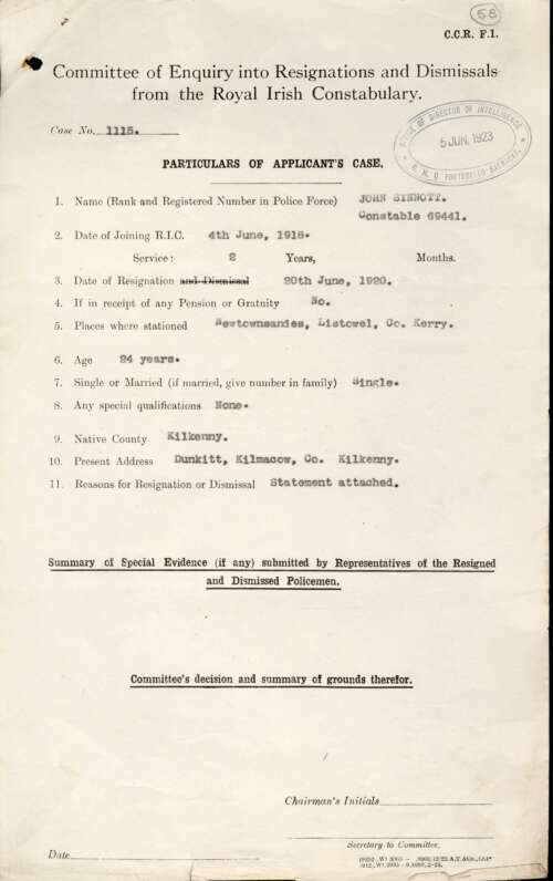 Thomas Gay Private Collection: Synott Application Form